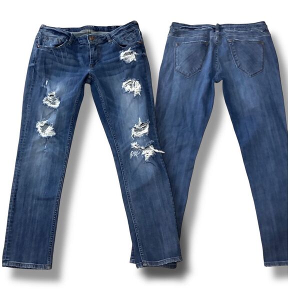 Vigoss The Thompson Tomboy Medium Wash Distressed Ripped Blue Jeans Women’s Size - Picture 1 of 10